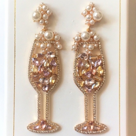 Christian Siriano Jewelry - NWT Champagne Bottle Dangling Pearl Crystals Earrings Holiday Party New Year Eve